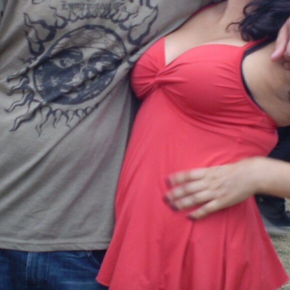 Papaya Tank Top Handkerchief Hem Twist Front Empire Orange Stretchy Strappy Back - Picture 4 of 8